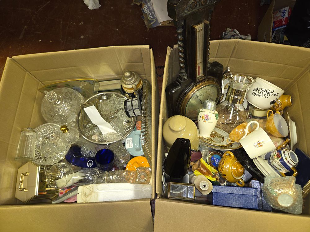 Lot 316 – Two Boxes of Miscellaneous Ceramics Glassware and Decorative Items Including a Barometer