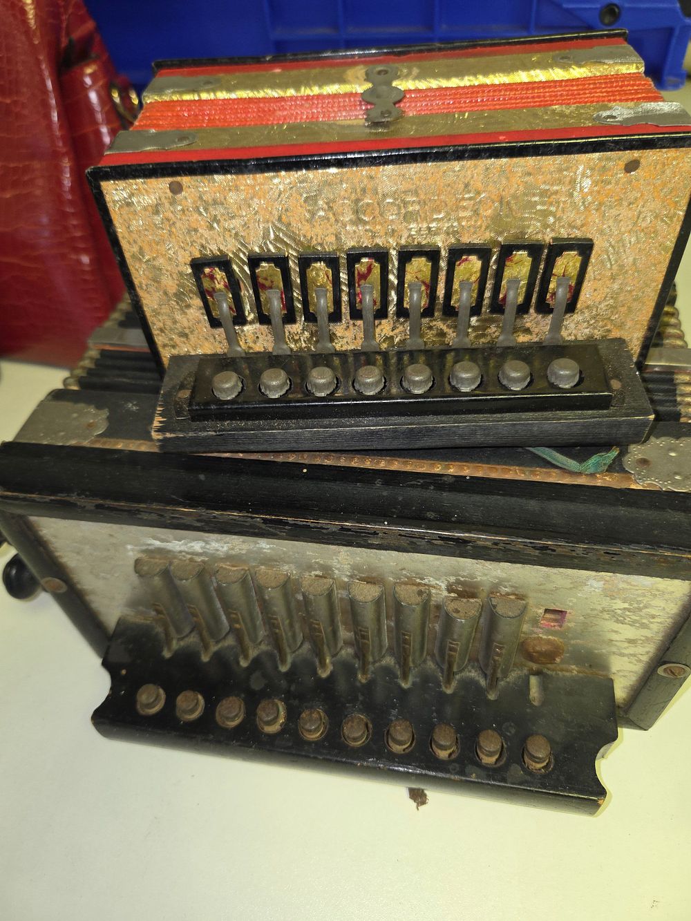 Lot 338 – Two Button Accordions Including Glory Harp Melodeon