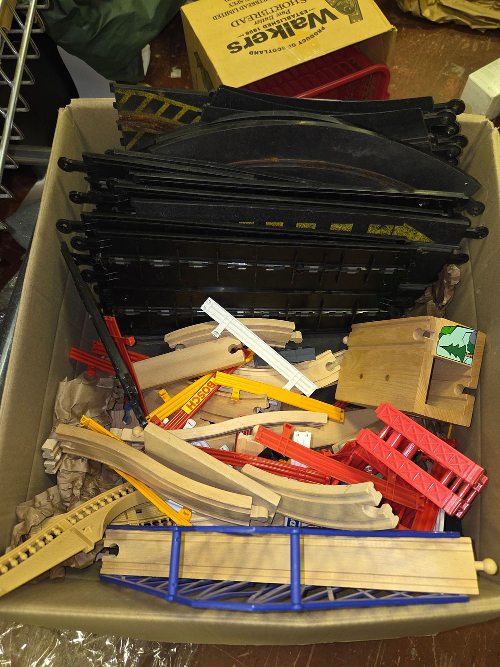 Lot 358 – One Box of Mixed Toy Train and Race Tracks with Accessories