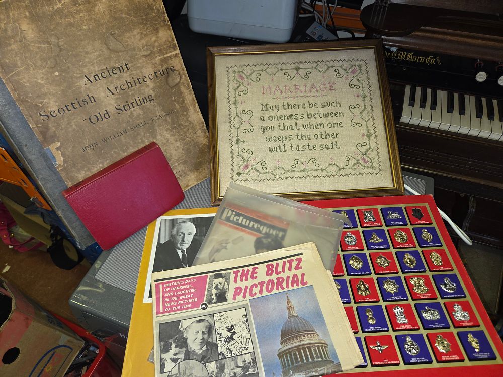 Lot 361 – A Selection of Antiquarian Books and Collectables Including Ancient Scottish Architecture and Regimental Badges