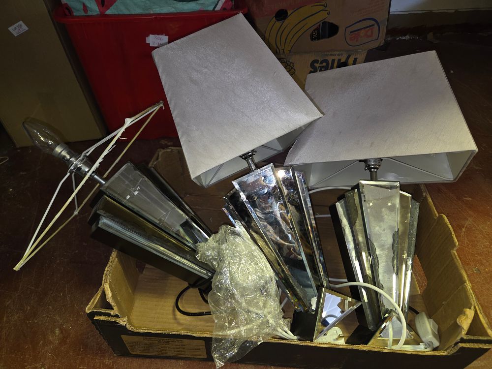 Lot 367 – Three Art Deco Revival Mirrored Glass Table Lamps