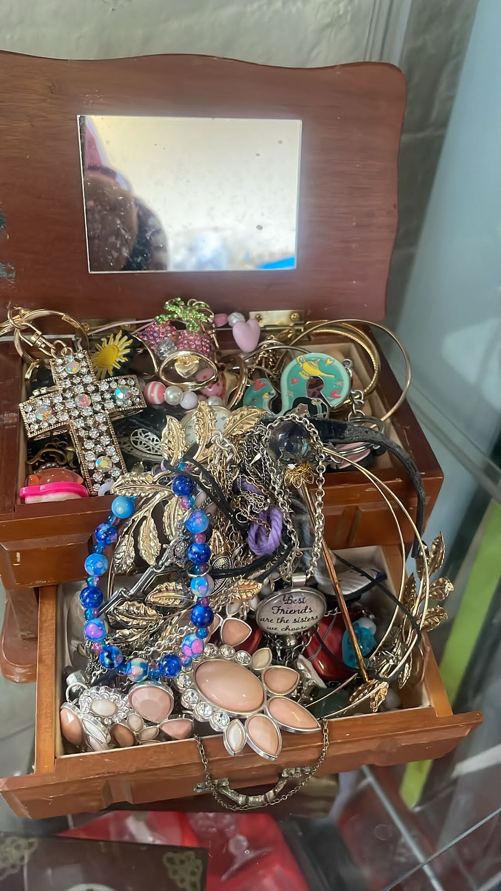Lot 619 – One Box of Miscellaneous Costume Jewellery Including a Rhinestone Cross Pendant