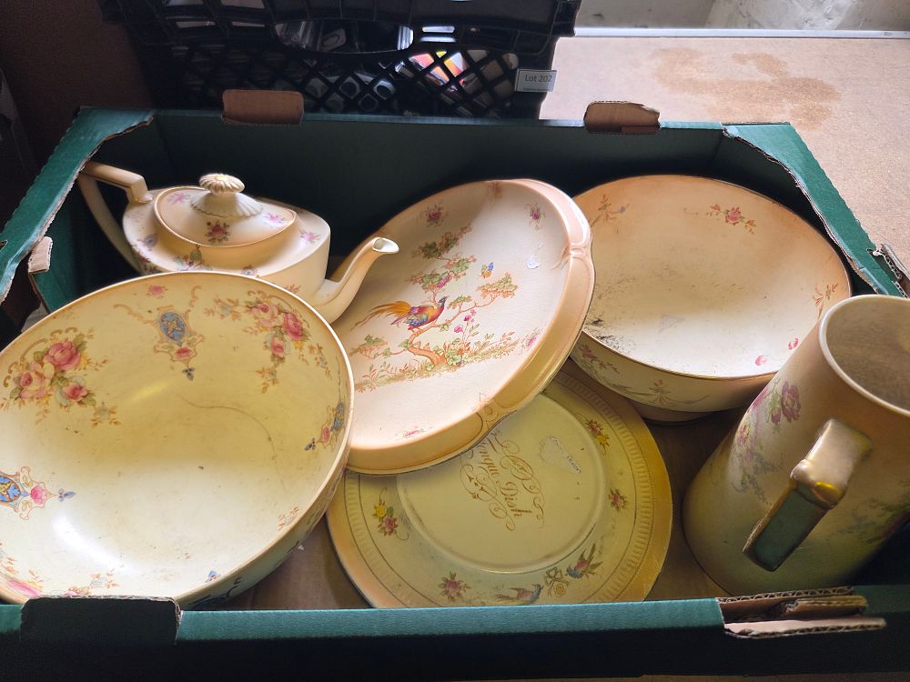 Lot 203 – One Box of Crown Devon Ceramics Including a Teapot, Jug and a Tongue Dish