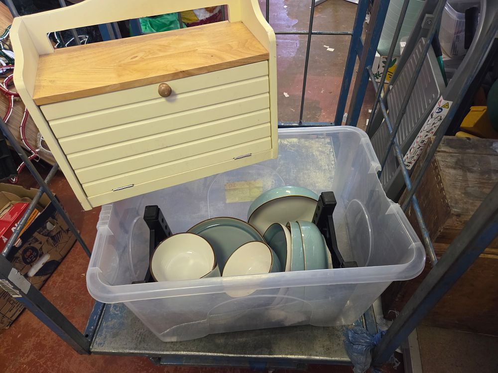 Lot 205 – Stoneware Dinnerware and Breadbox
