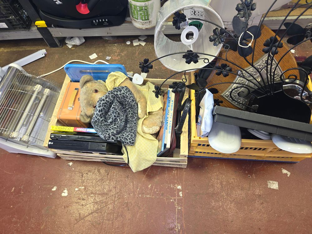 Lot 217 – Two Boxes of Miscellaneous Collectables Electronics and Home Décor Including LG Sony and Bunty