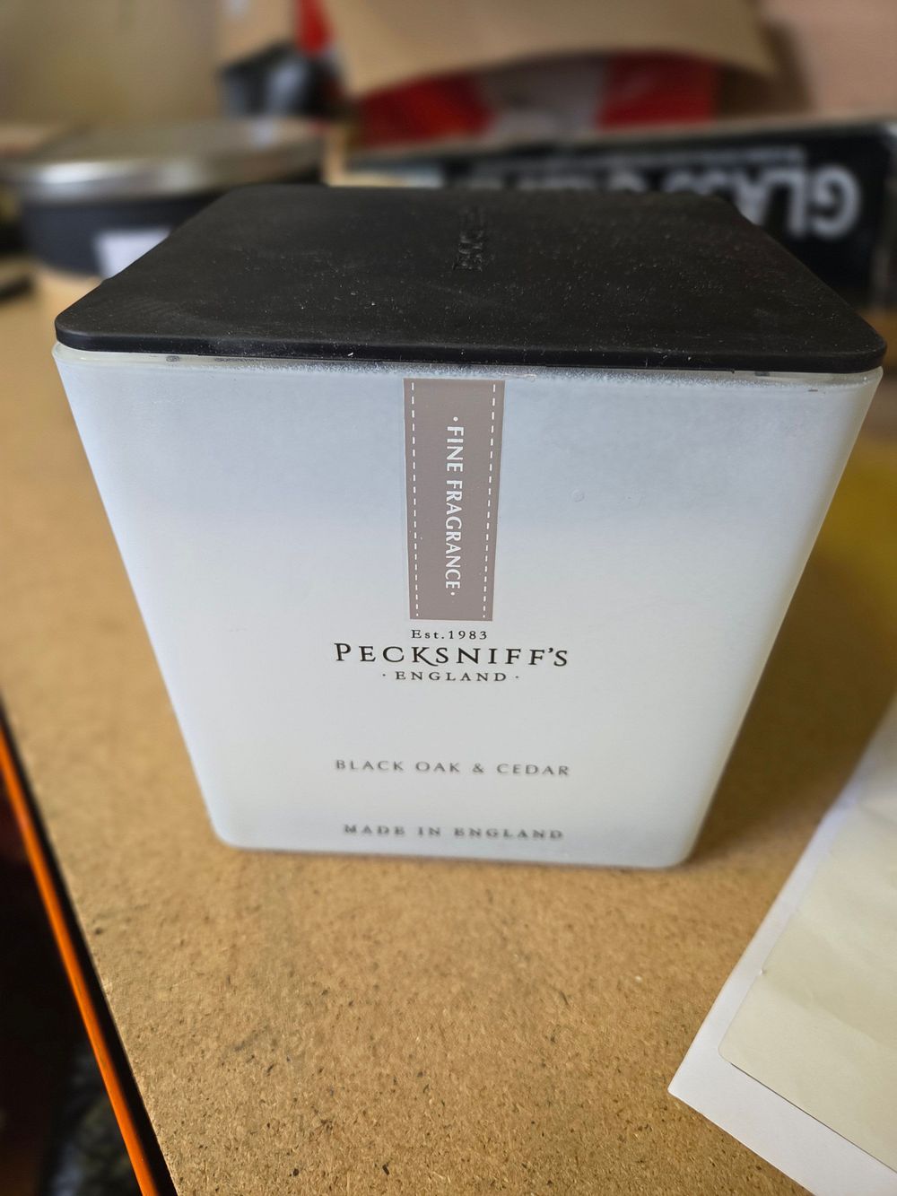 Lot 257 – Pecksniff’s Black Oak & Cedar Scented Square Jar Candle 30oz