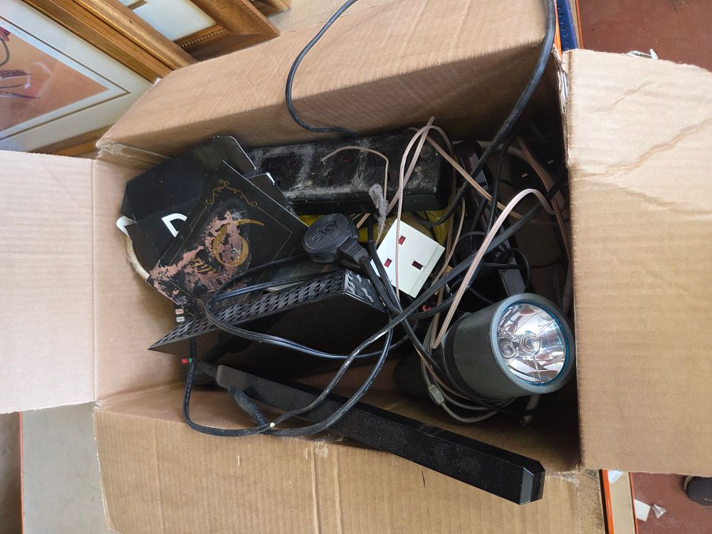 Lot 293 – One Box of Home Electronics and Accessories Including Sky