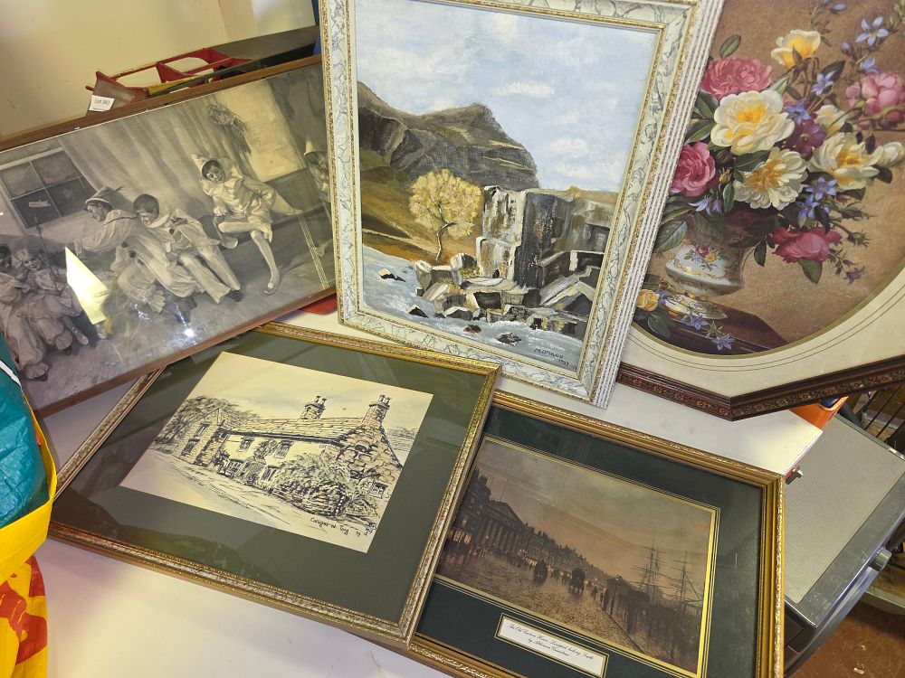 Lot 333 – A Collection of Framed Paintings Drawings and Prints Including N. Joshua M. Luckoo and Atkinson Grimshaw (Signed)