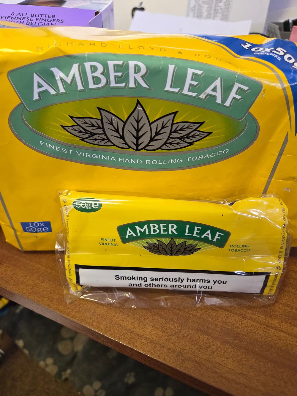 Lot 389 – Ten Amber Leaf Finest Virginia Hand Rolling Tobacco 50g Pouches