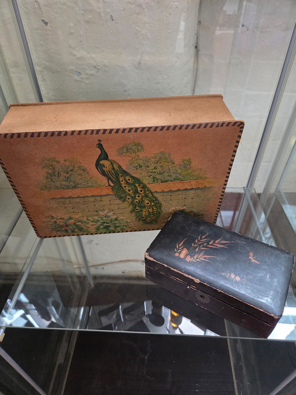 Lot 649 – A Selection of Two Decorative Boxes Including Peacock Design and Lacquered Wood