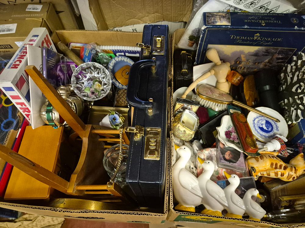 Lot 156 – Two Boxes of Miscellaneous Household Goods and Collectables Including Thomas Kinkade Puzzle and Sterling Briefcase