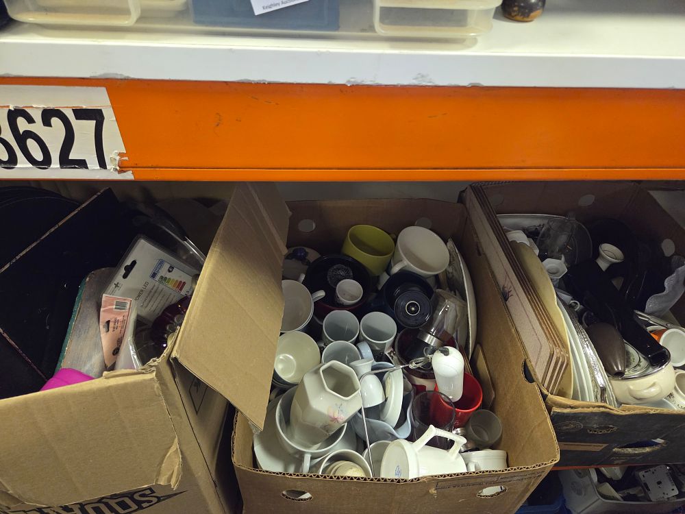 Lot 153 – Three Boxes of Household Ceramics Glassware and Kitchen Sundries Including Queen Elizabeth II Commemorative Ware