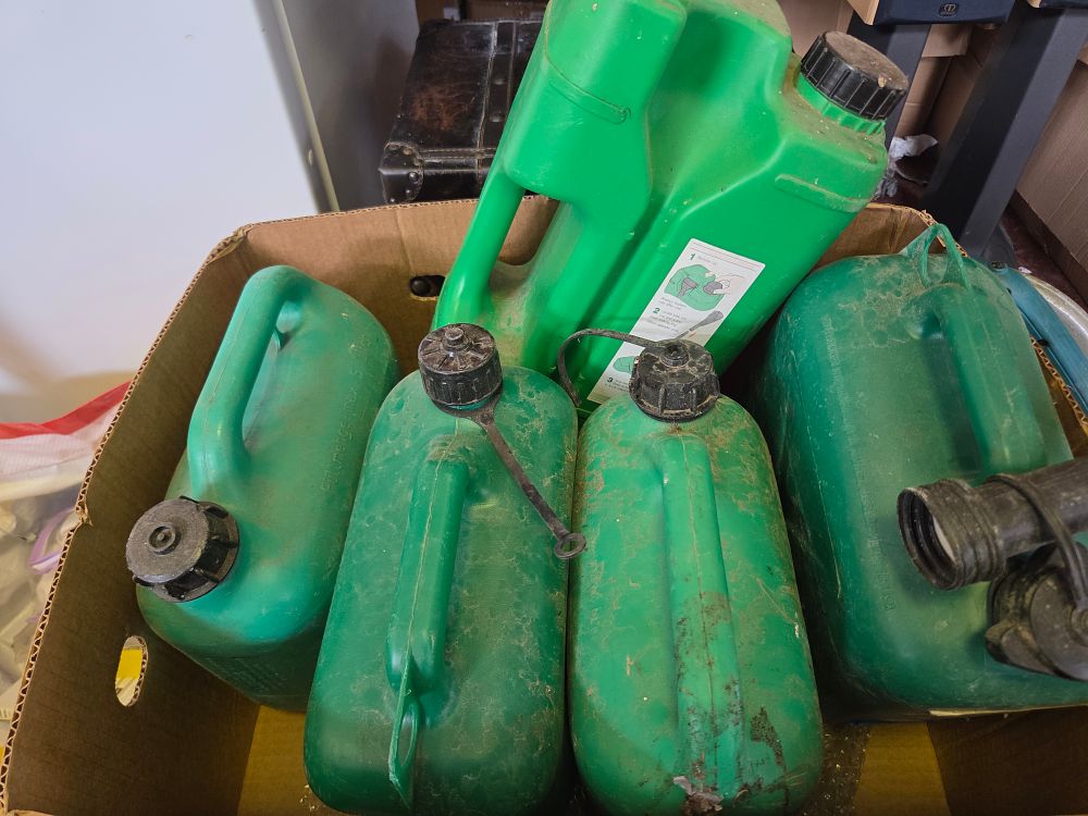 Lot 166 – Box of Plastic Fuel Containers Including Five Litre Jerry Cans