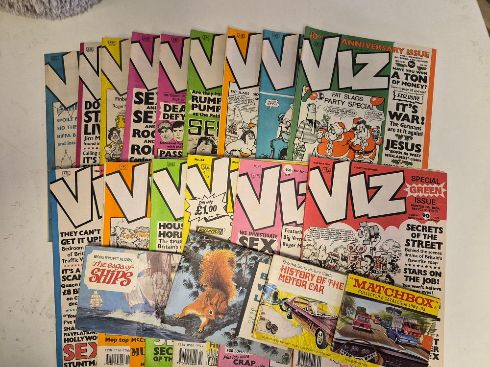 Lot 249 – A Collection of Viz Magazines and Collectable Ephemera Including Brooke Bond and Matchbox