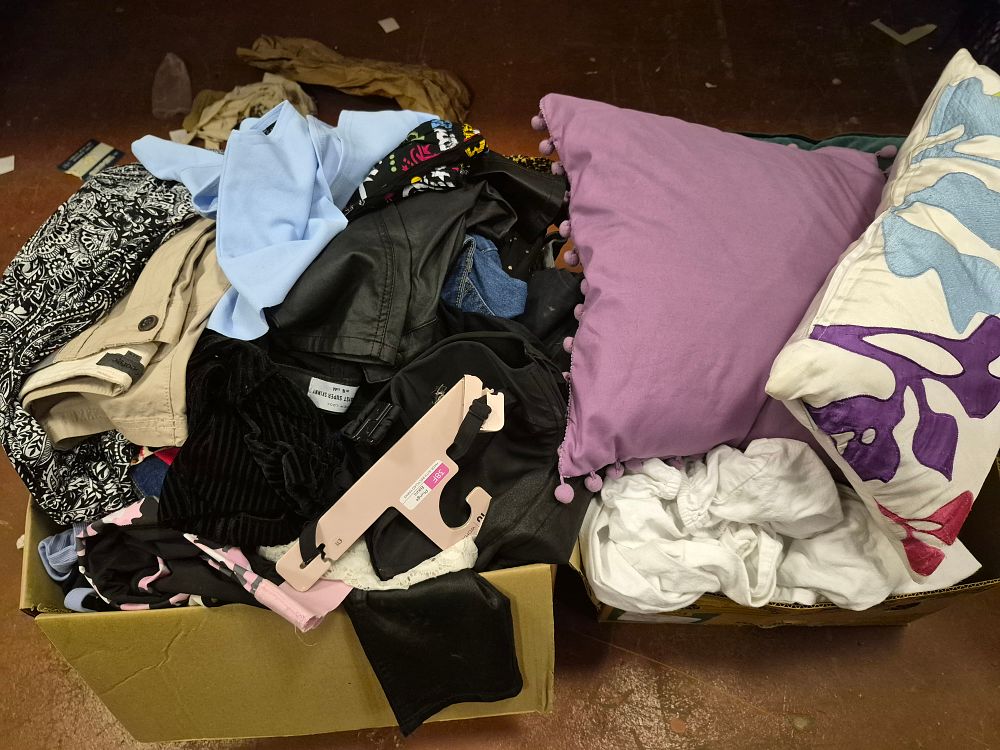 Lot 273 – Two Boxes of Mixed Ladies Clothing and Home Textiles Including George New Look and Tu