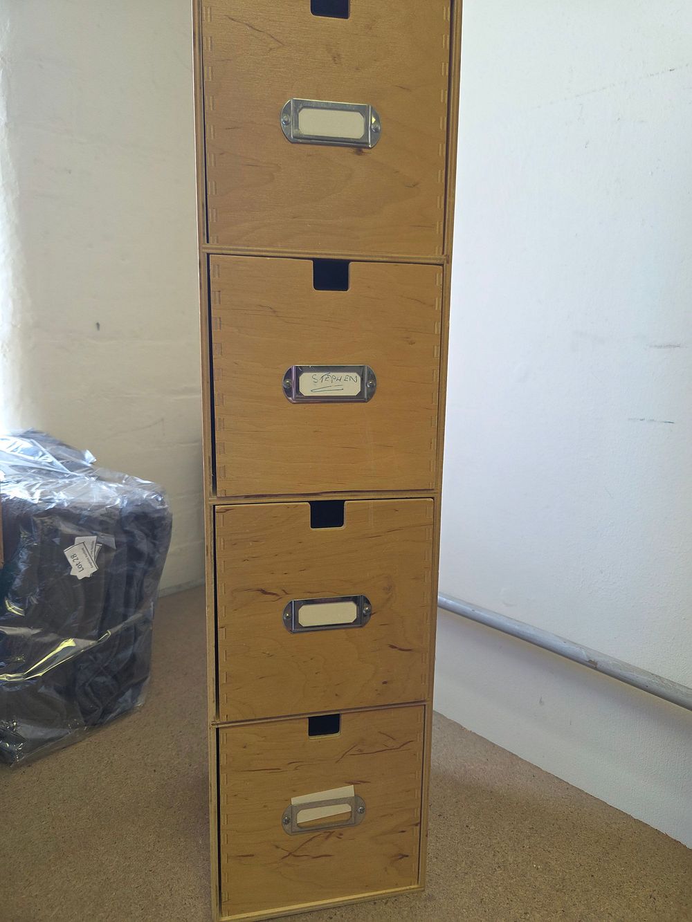 Lot 238 – Wooden Four-Drawer Storage Unit with Metal Label Holders
