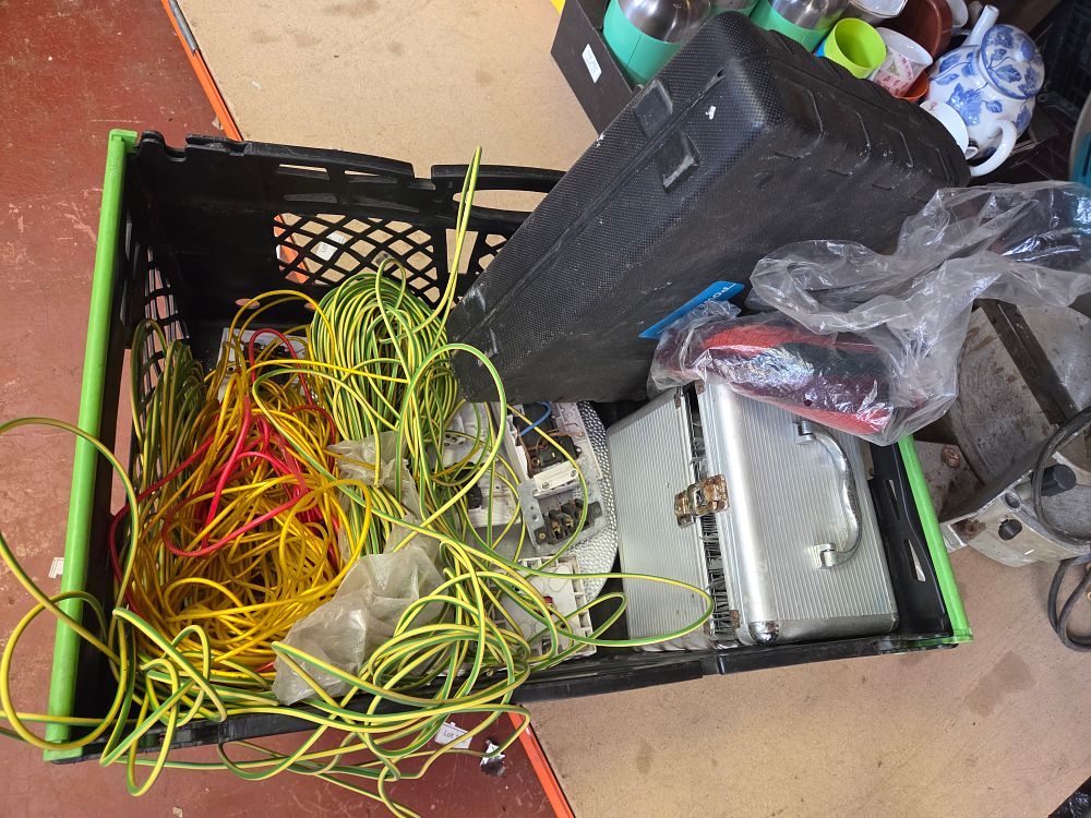Lot 275 – Box of Electrical Trade Supplies Including Aluminium Flight Case and Plastic Tool Case