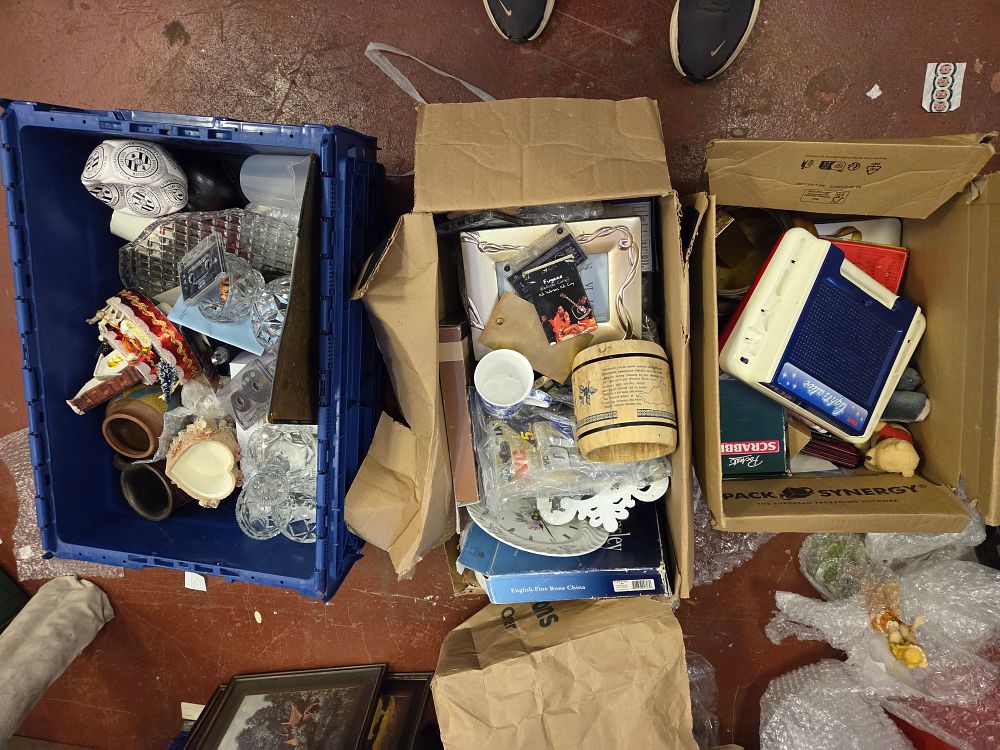 Lot 323 – Three Boxes of Toys, Ceramics, Glassware, and Miscellaneous Household Items