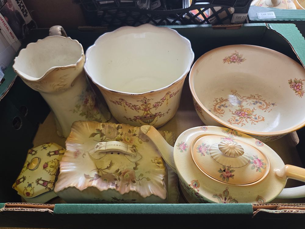 Lot 343 – Box of Crown Devon Ceramic Tableware Including a Fruit Bowl and Jug