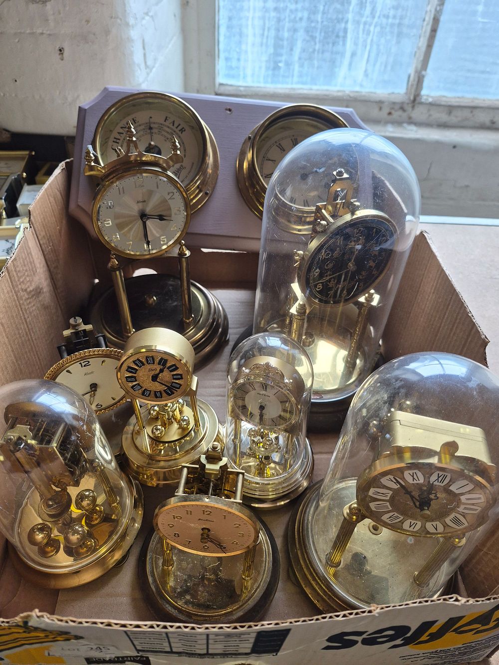 Lot 160 – Box of Anniversary Clocks and Barometer Including Kundo Kern and Rhythm
