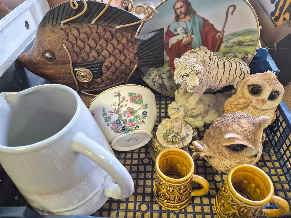Lot 162 – Basket of Miscellaneous Ceramic Wares and Decorative Collectables Including Wedgwood