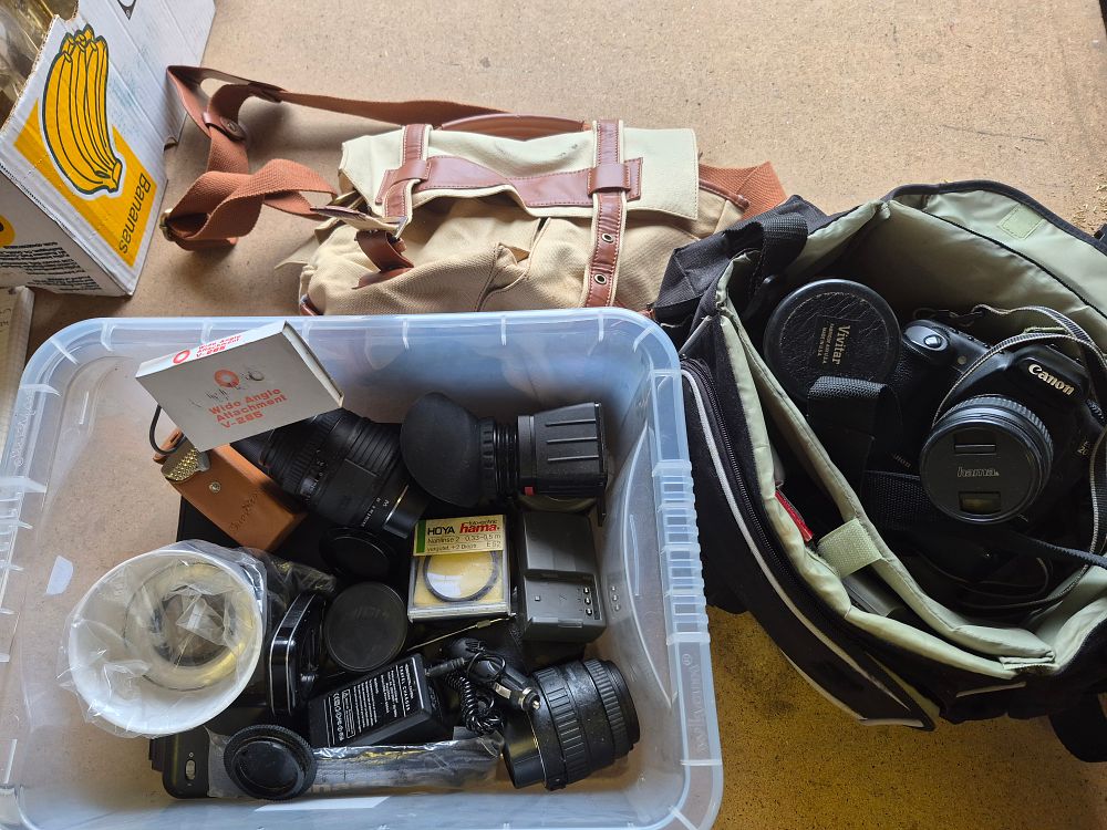 Lot 163 – Box and Two Bags of Photographic Equipment Including Canon EOS 20D and Sigma
