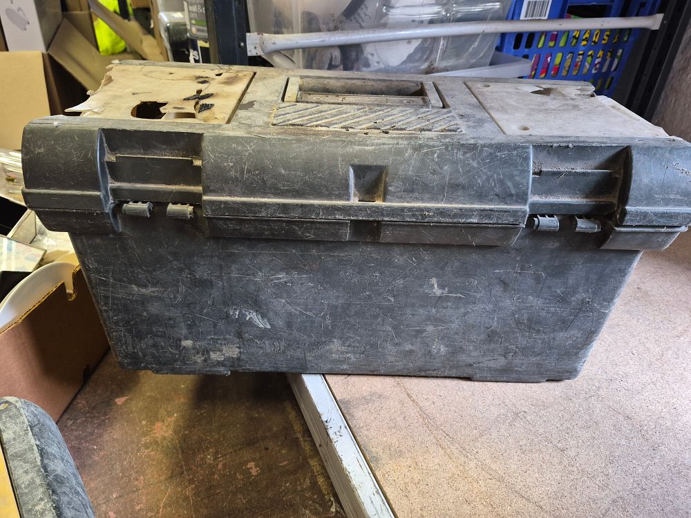 Lot 168 – Tool Box of Hand Tools and Hardware Including Turbo Gold and Twin-Cylinder Foot Pump
