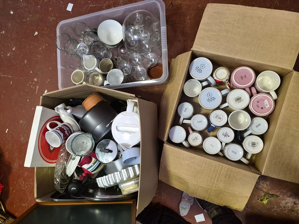 Lot 241 – Three Boxes of Mixed Kitchenware Glassware and Ceramics Including Marks and Spencer and Next