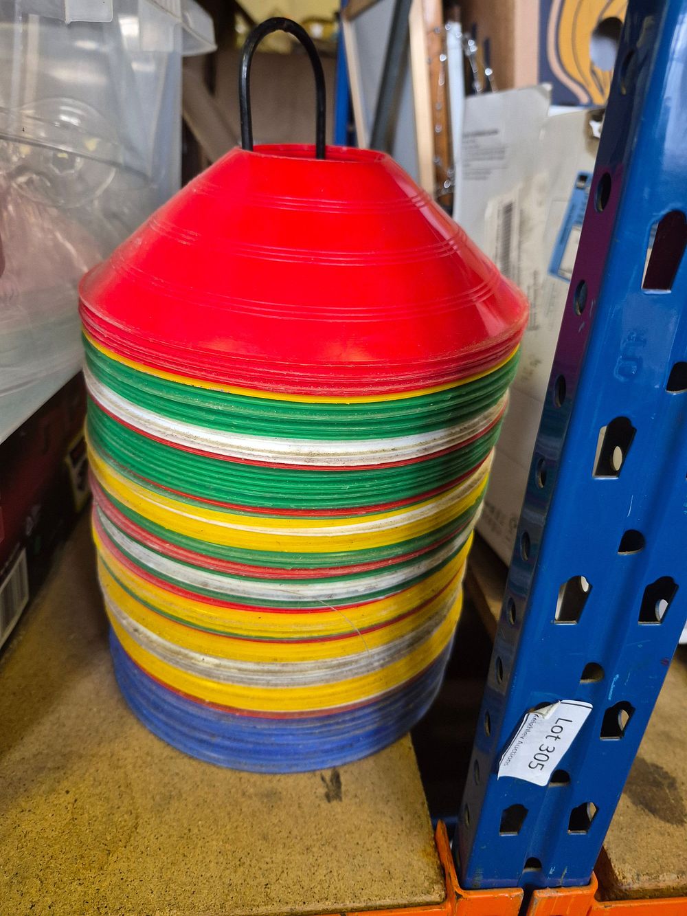 Lot 242 – A Collection of Plastic Sports Marker Cones and Metal Carry Stand