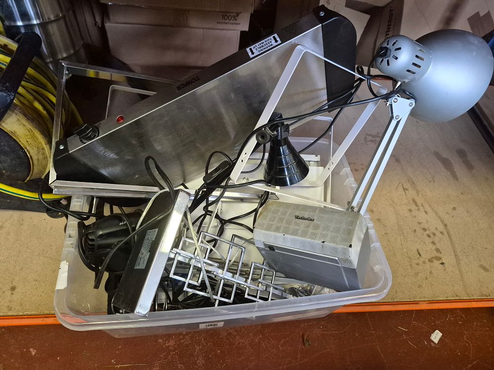 Lot 247 – Box of Miscellaneous Domestic Electricals and Lighting Including Tower and Technics