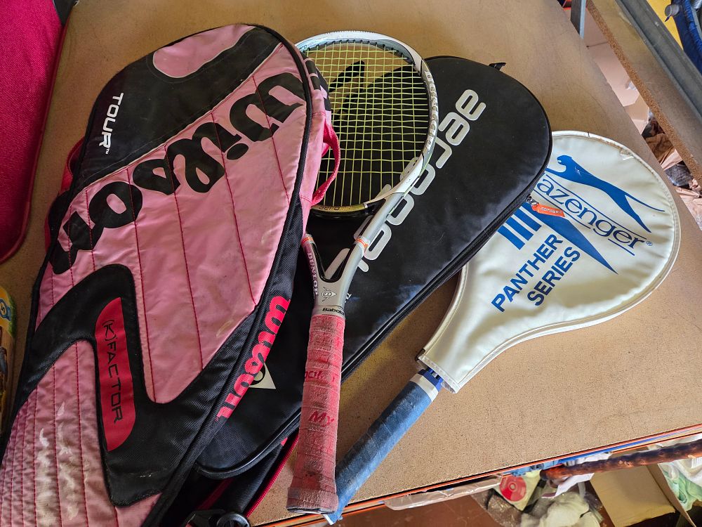 Lot 260 – A Collection of Tennis and Badminton Equipment Including Babolat Wilson and Slazenger