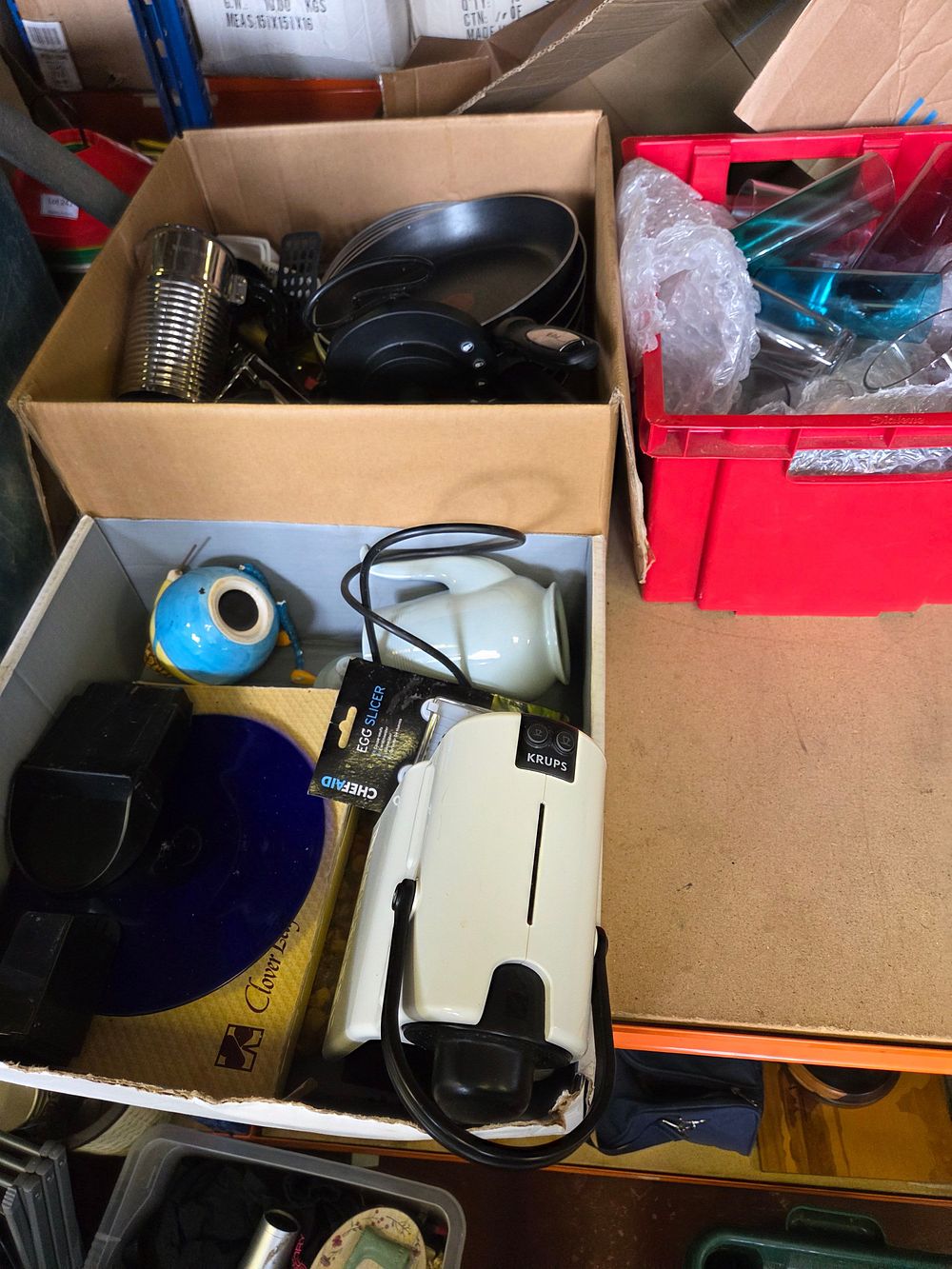 Lot 267 – Three Boxes of Kitchenware and Small Appliances Including Nespresso Krups and Tefal