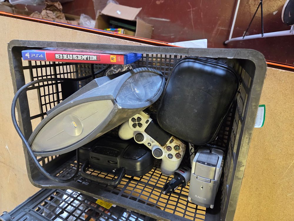 Lot 301 – One Crate of Miscellaneous Electronics and Gaming Equipment Including Sony