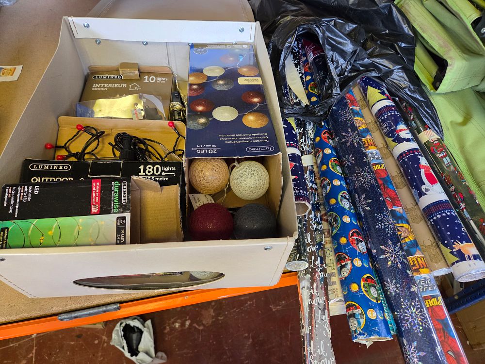 Lot 313 – Box of Decorative Christmas Lighting and Gift Wrap Including Lumineo