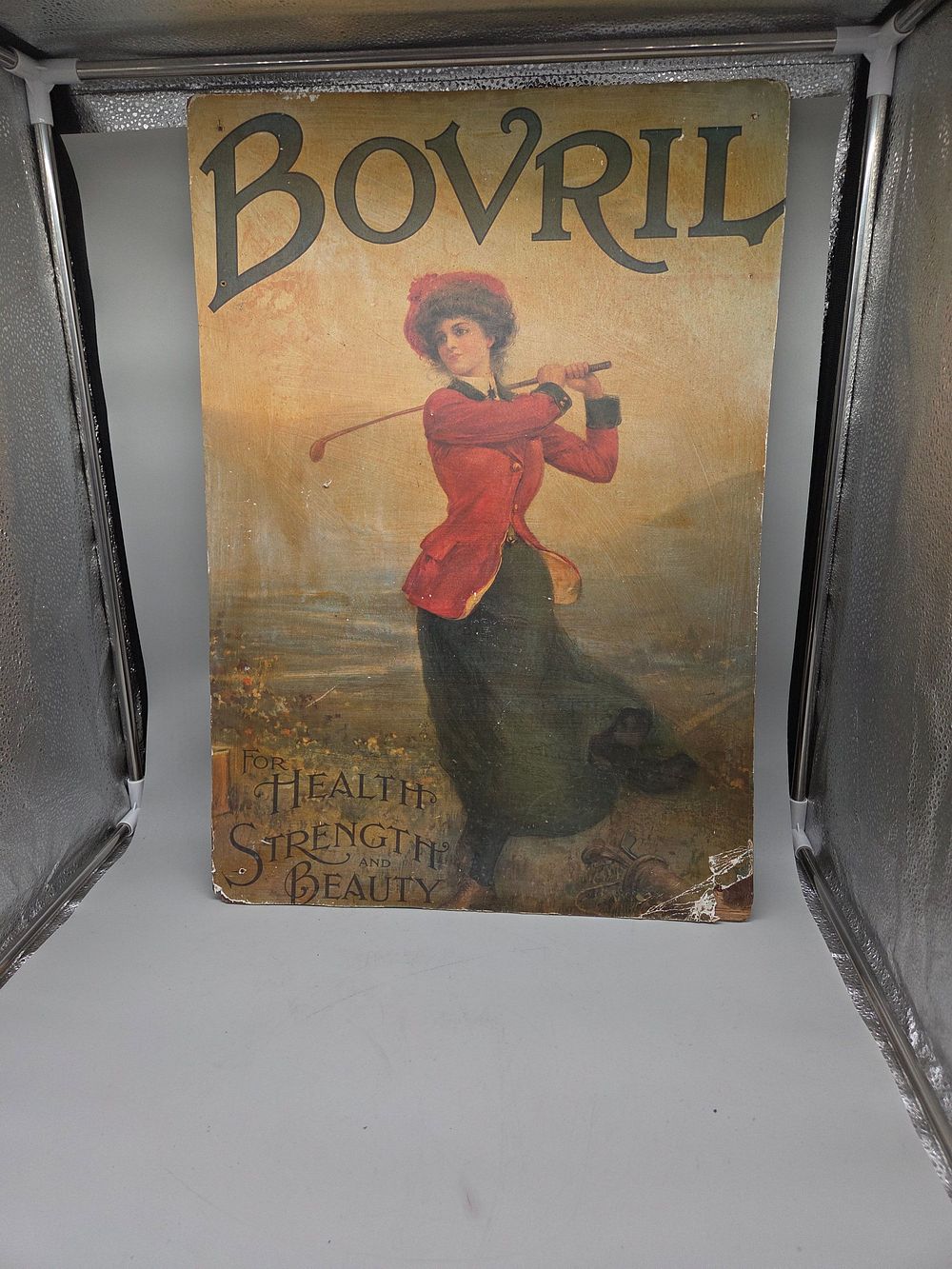 Lot 180 – Bovril For Health Strength and Beauty Lithographic Wooden Advertising Sign