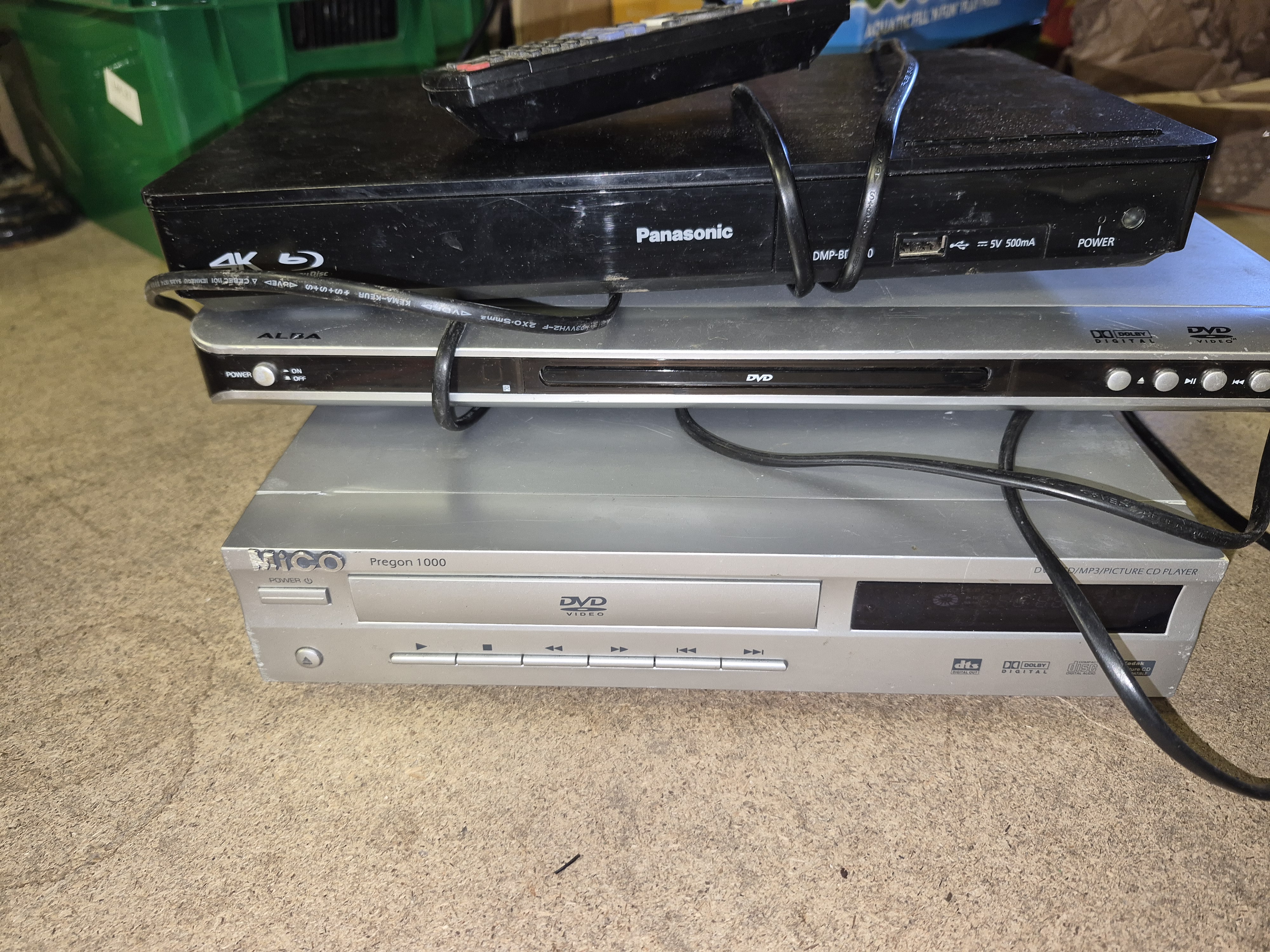 A Selection of Disc Players Including Panasonic Alba and Mico powers on