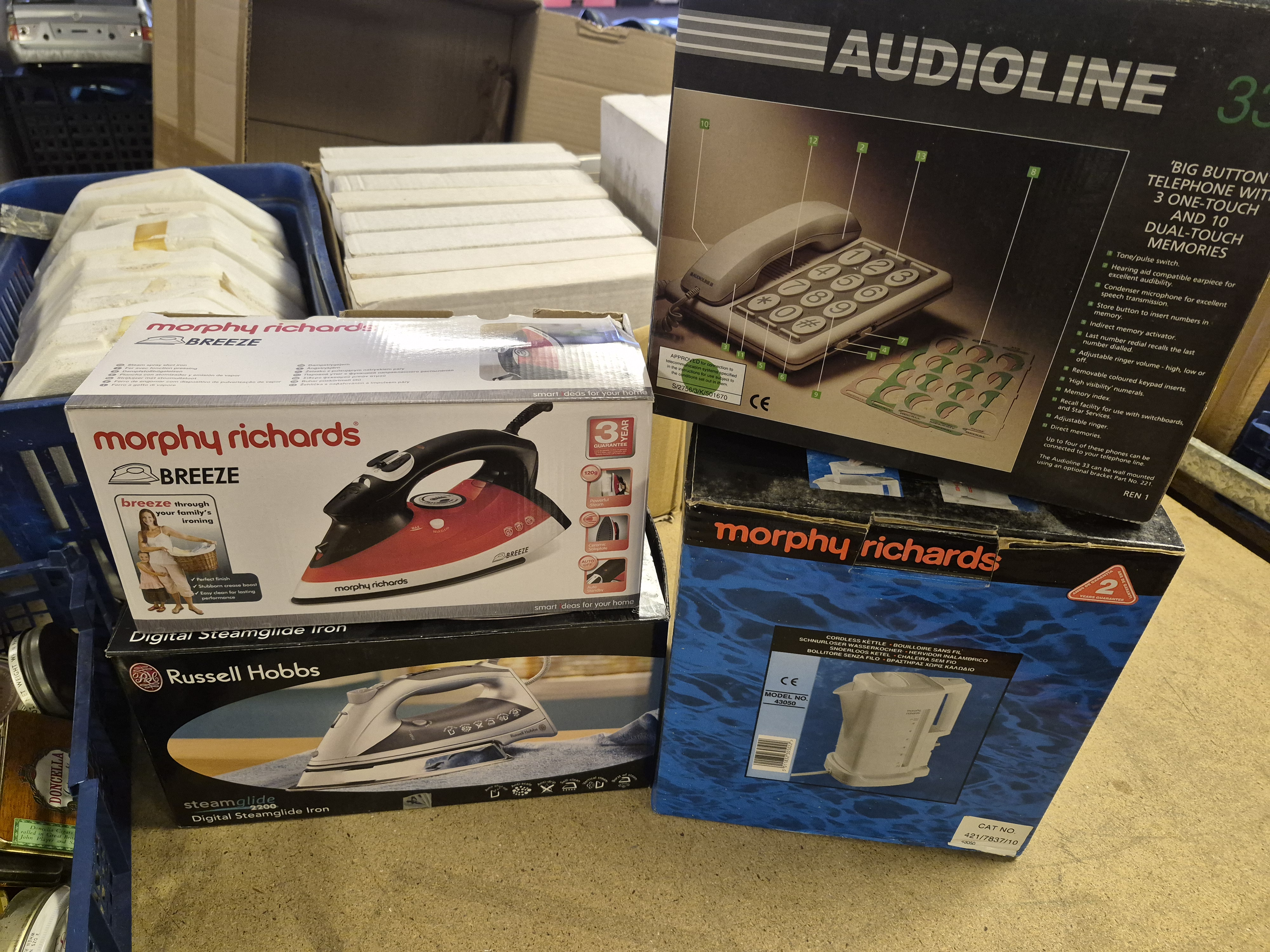 A Selection of Small Domestic Appliances Including Morphy Richards Russell Hobbs and Audioline