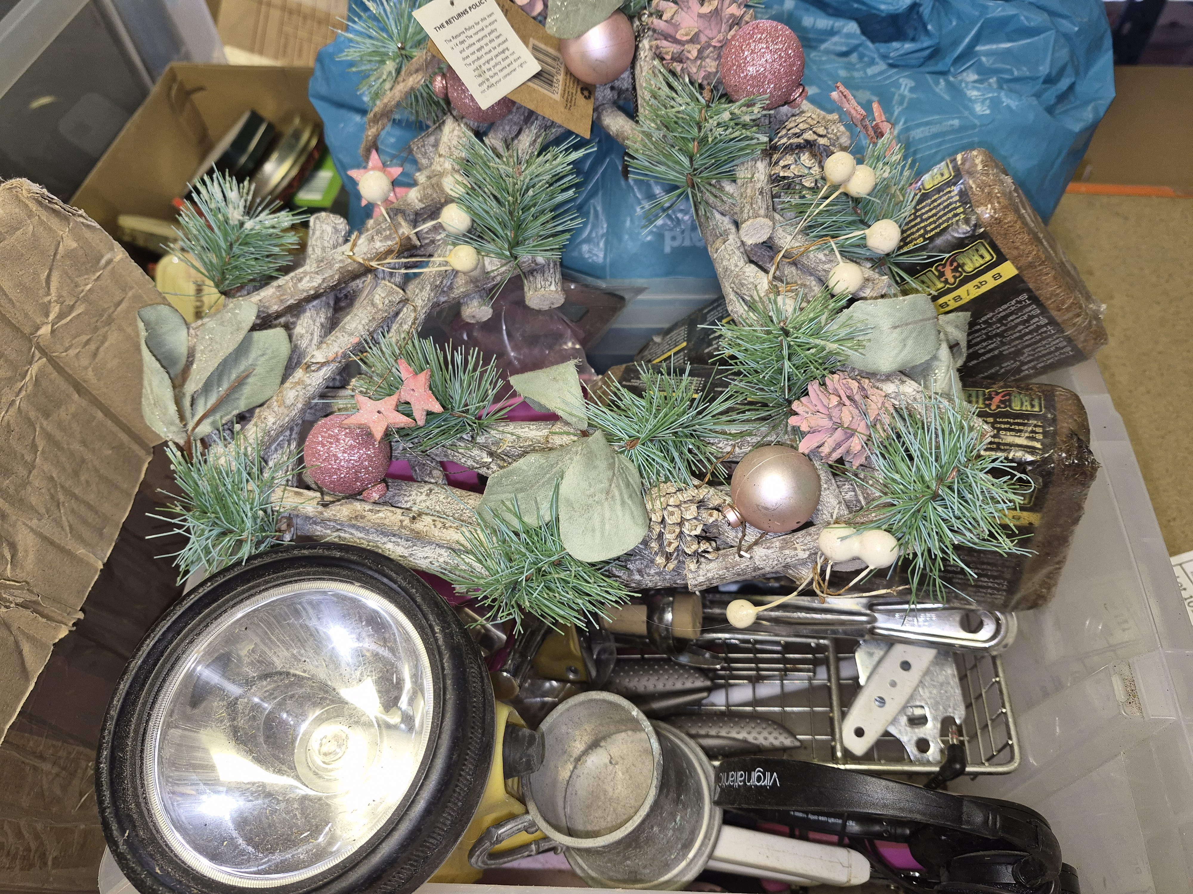 Box and Bag of Miscellaneous Household Goods Including Exo Terra and Virgin Atlantic