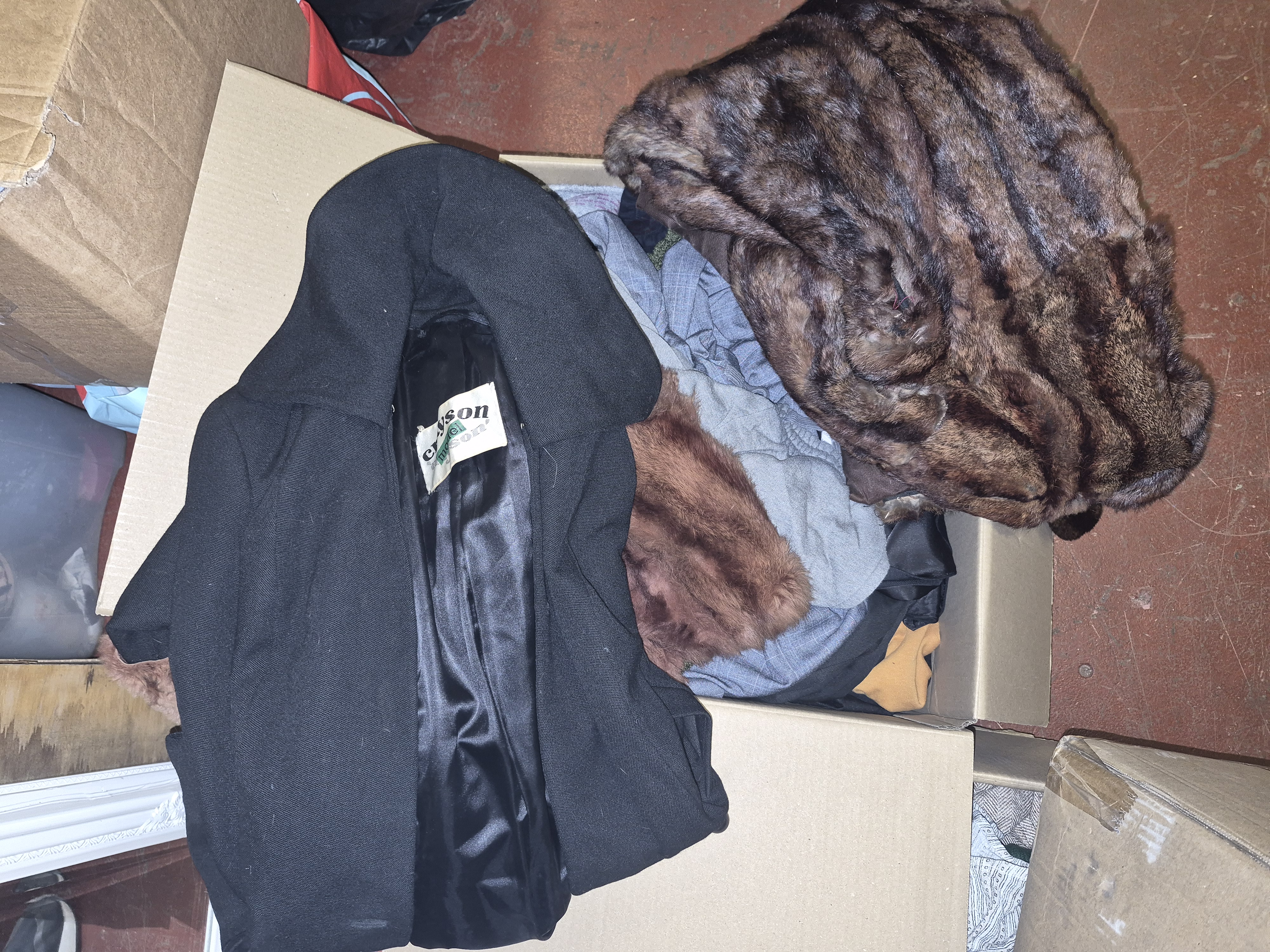 Box of Vintage Women's Clothing Including Cressel Musson and Furs