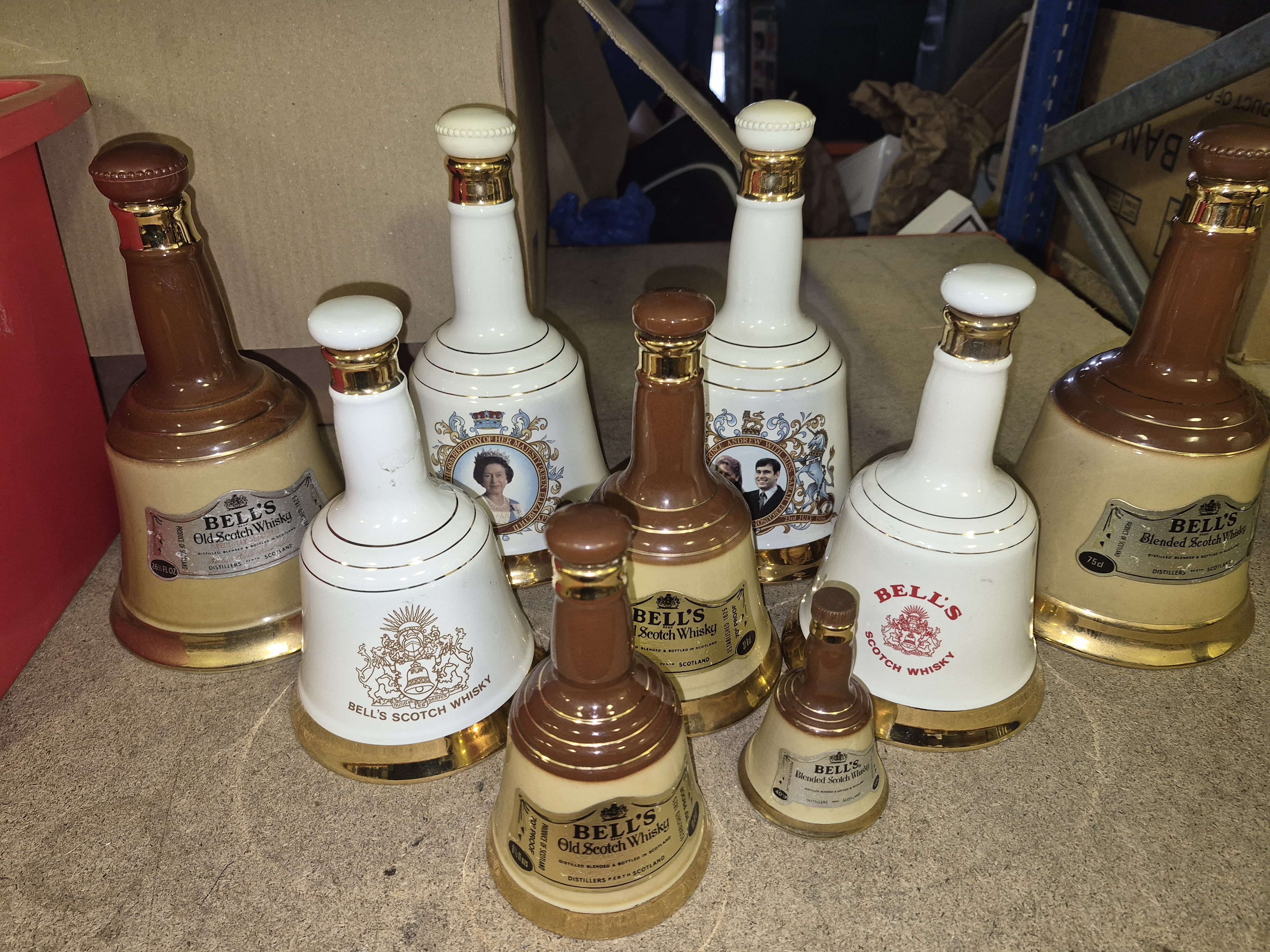 Selection of Bell's Blended Scotch Whisky Wade Porcelain Bell Decanters