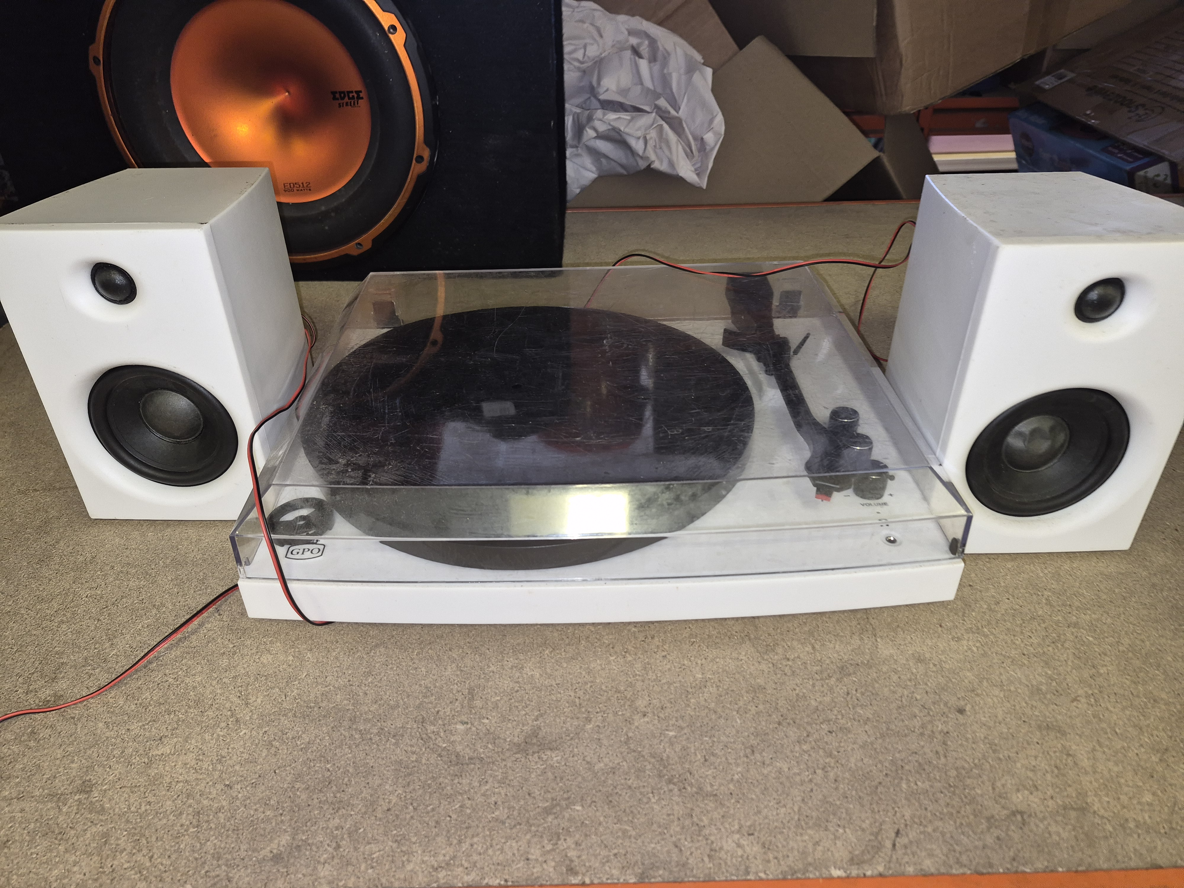 GPO Piccadilly Bluetooth Turntable with Speakers and Edge Street Subwoofer