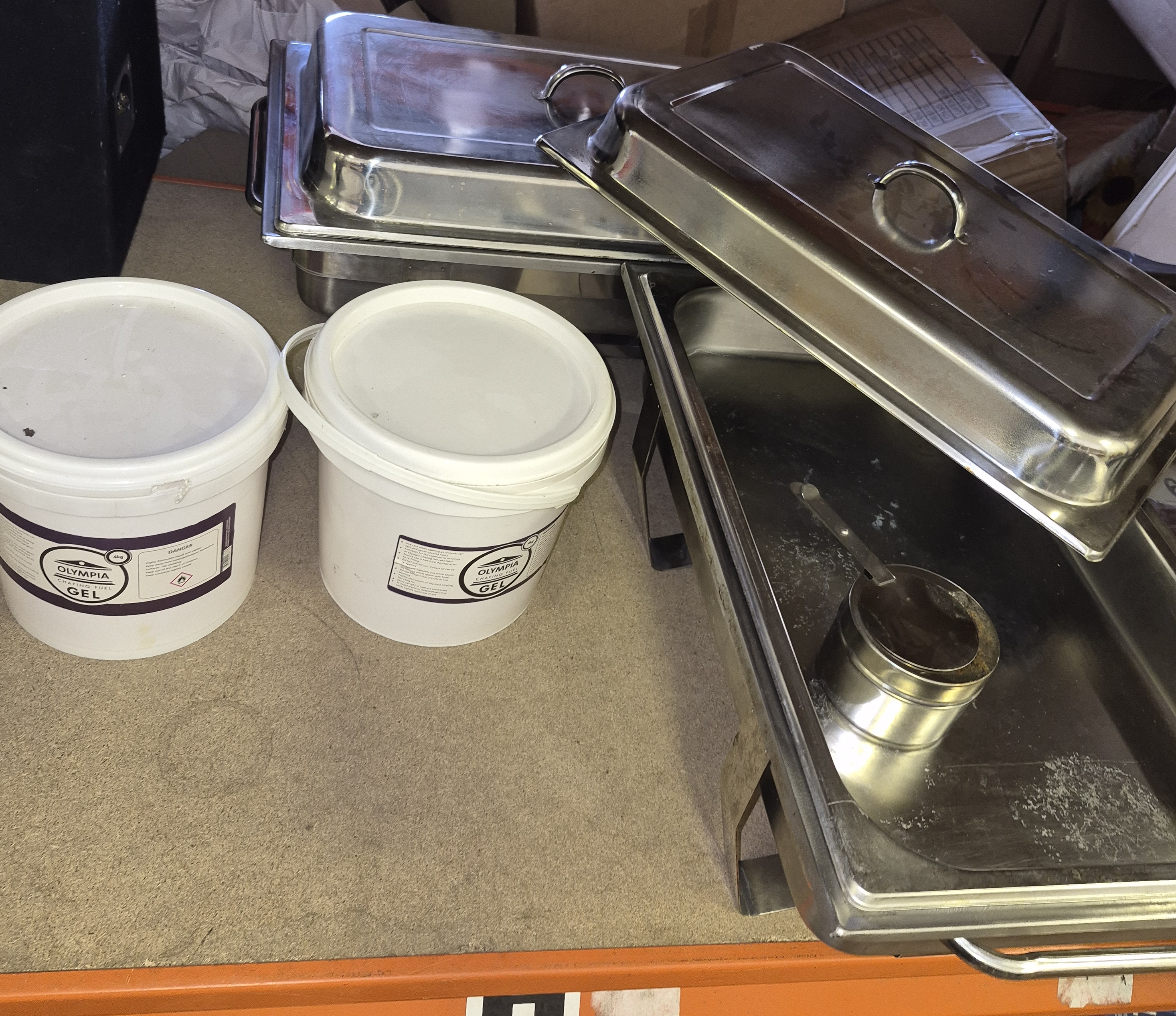 A Selection of Stainless Steel Chafing Dishes and Olympia Chafing Fuel Gel
