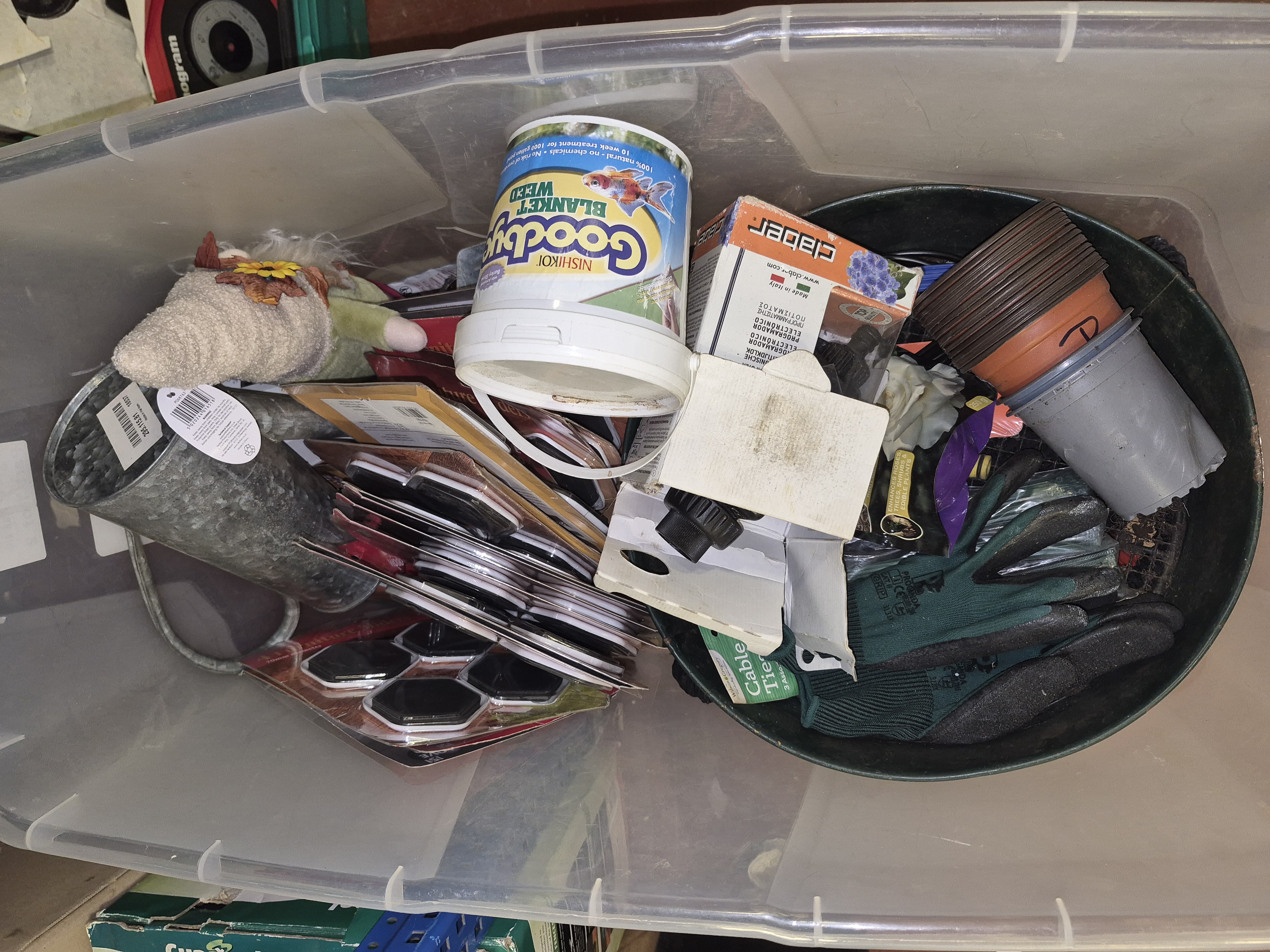 Box of Home and Garden Supplies Including Nishikoi and Claber