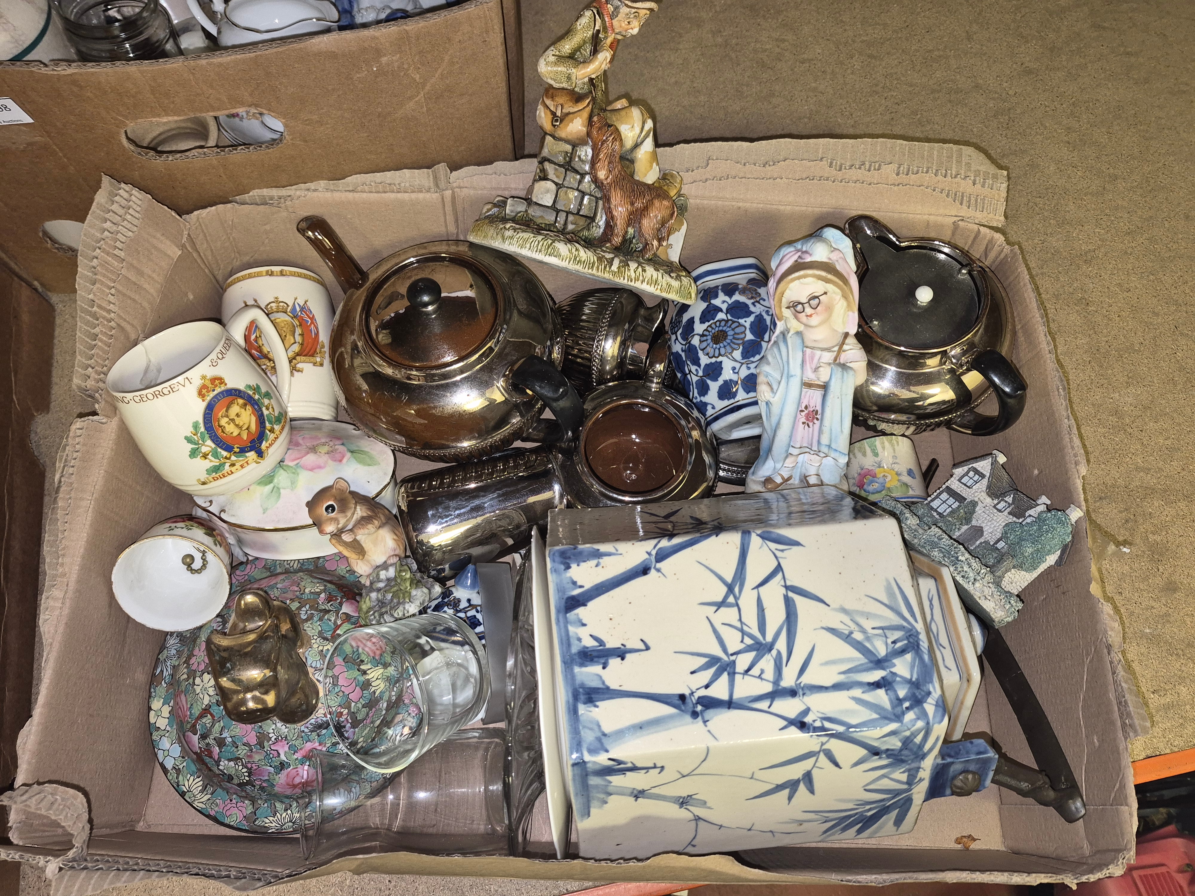 Box of Miscellaneous Ceramic and Metalware Collectables Including Coronation Memorabilia