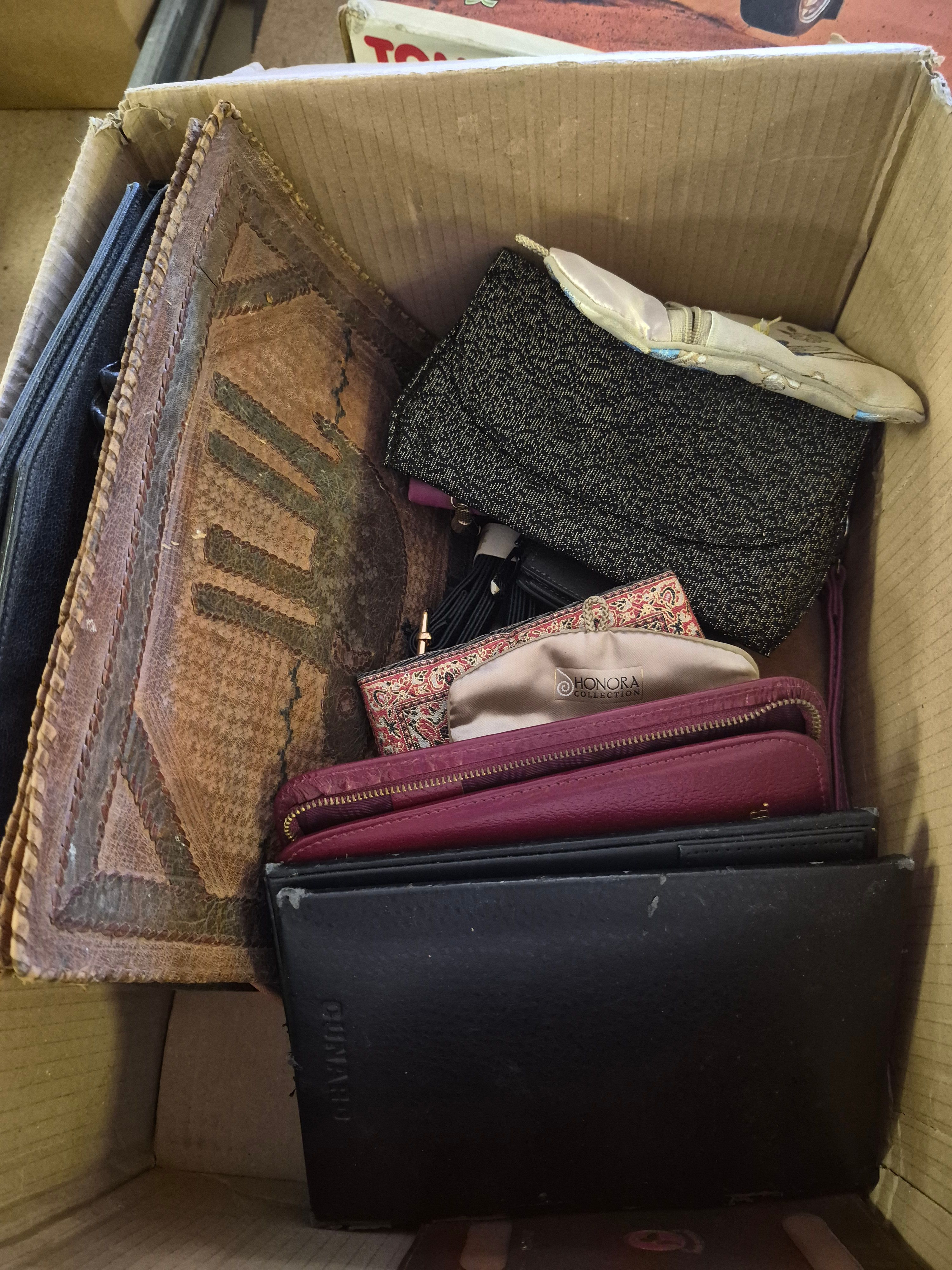 Box of Miscellaneous Purses Wallets and Document Folders Including Cunard and Honora Collection