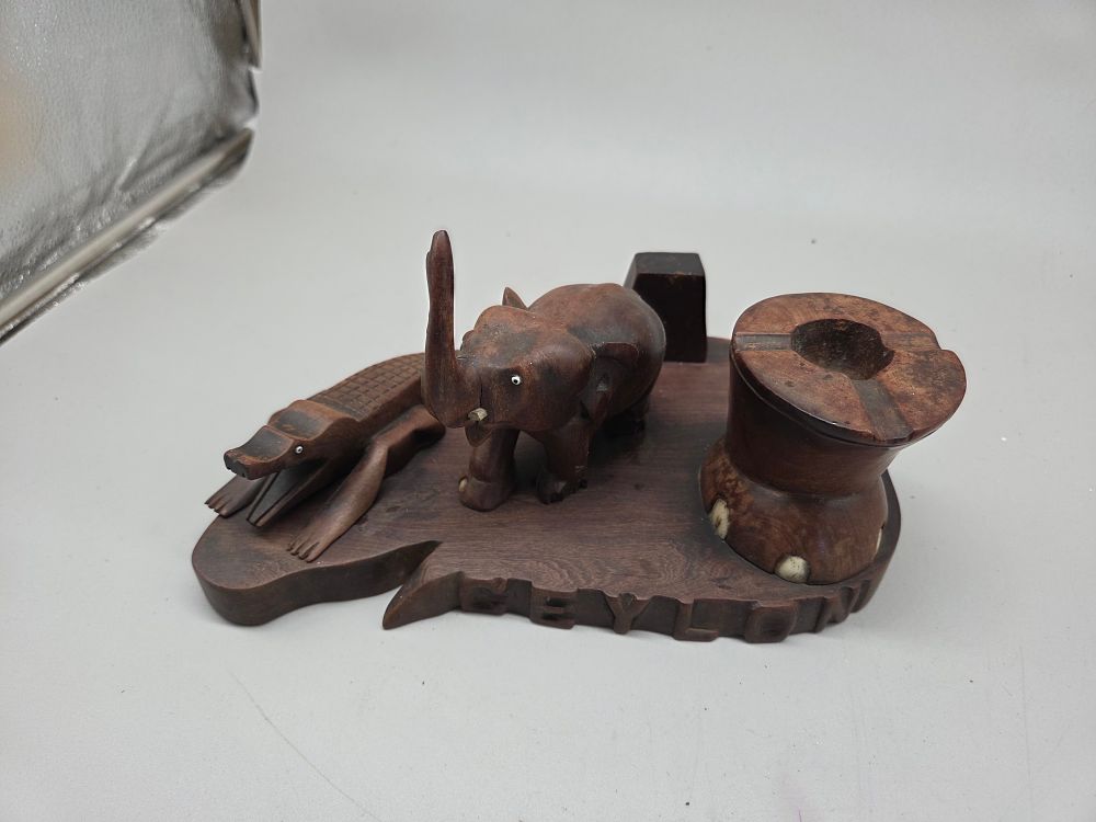 Lot 198 – Carved Hardwood Desk Tidy Smoking Stand