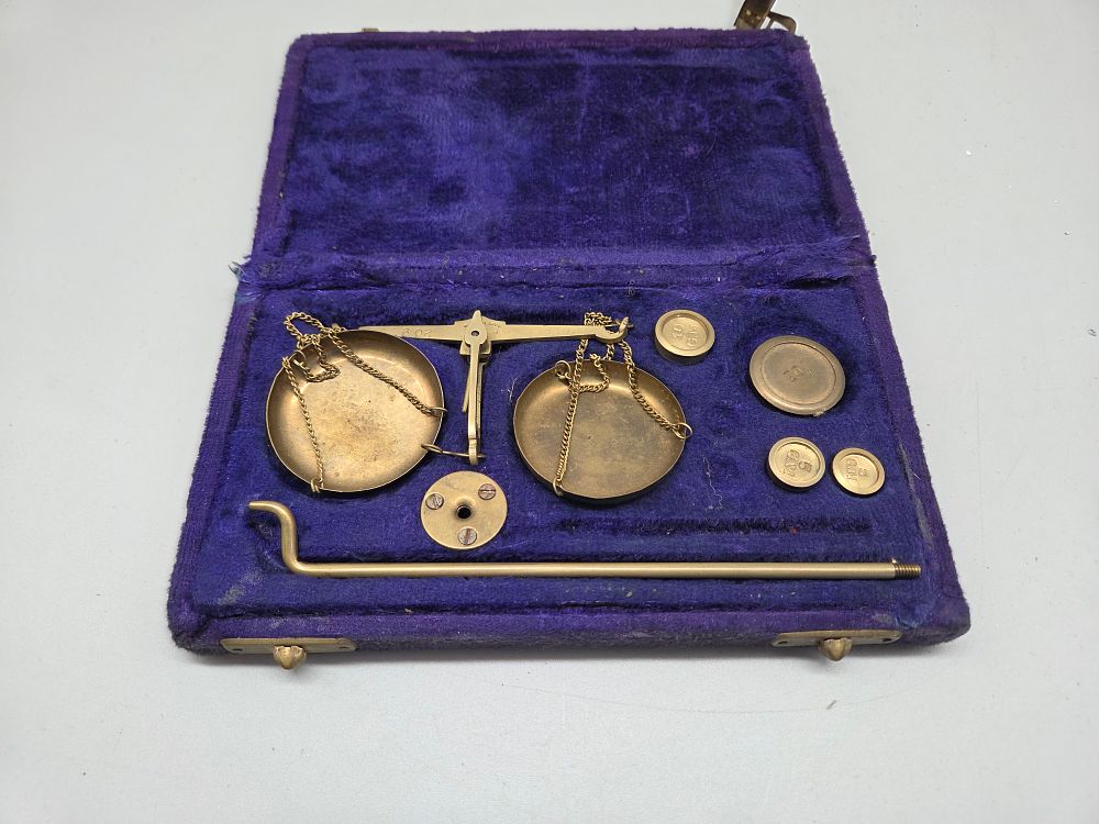 Lot 199 – A Portable Brass Balance Scale with Metric Weights in Fitted Case