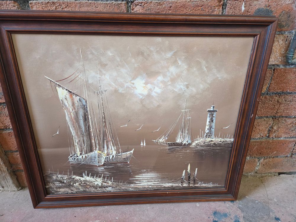 Lot 211 – R. Lindstrom Harbour Scene Oil on Canvas
