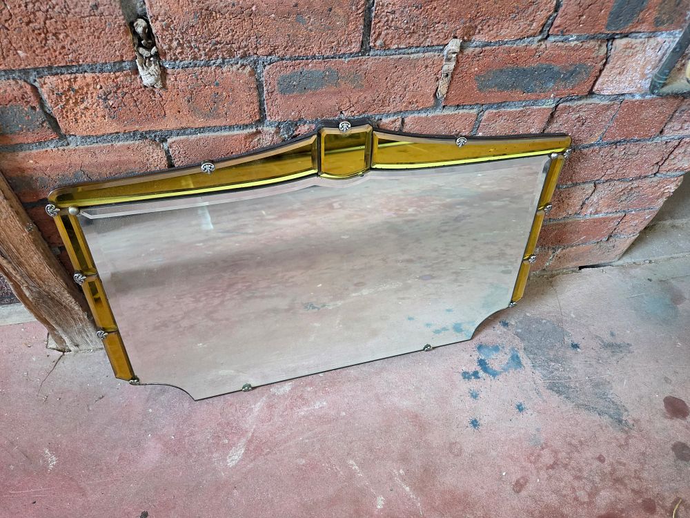 Lot 216 – Art Deco Multi Plate Wall Mirror with Amber Glass Border