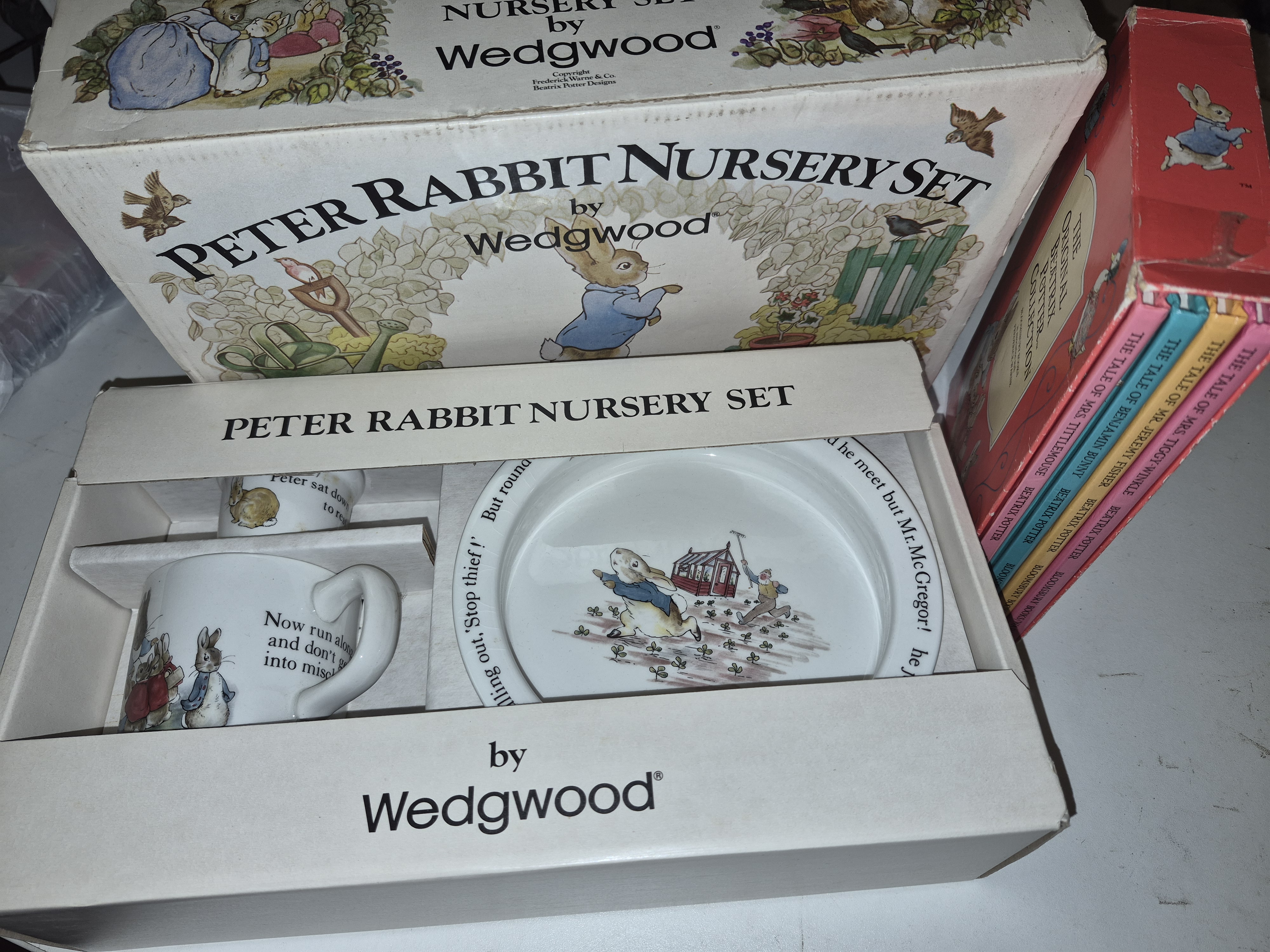 A Selection of Beatrix Potter Collectables Including Wedgwood Nursery Set and Book Collection